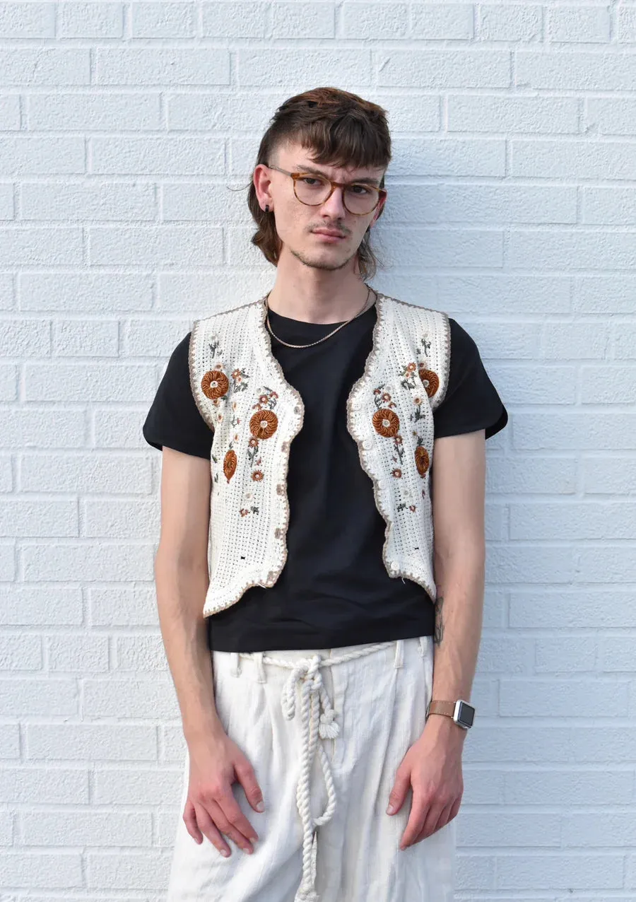 Floral Crochet Vest - Cream