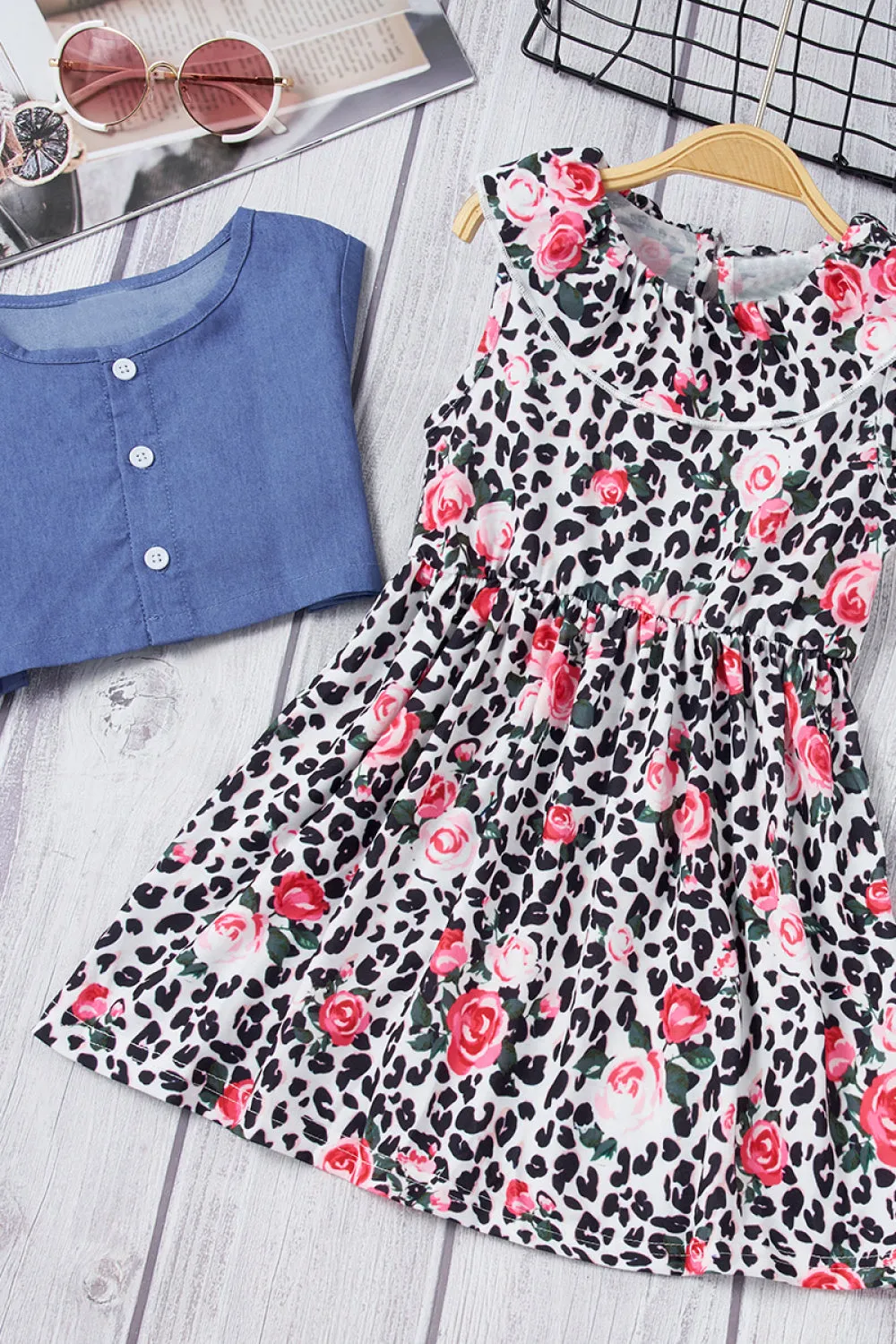 Girls Denim Top and Floral Dress Set