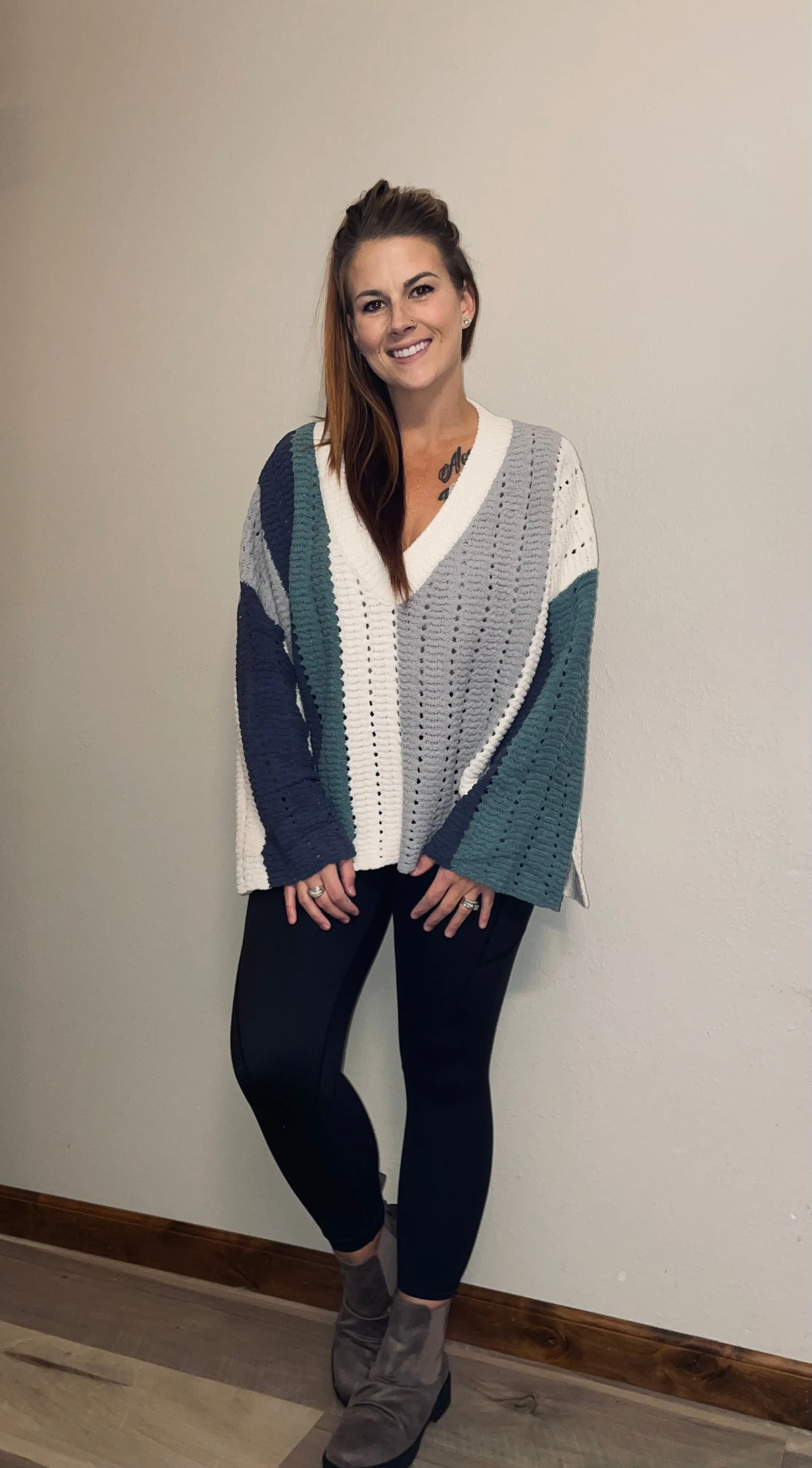 Green/Navy Multi Chenille Sweater