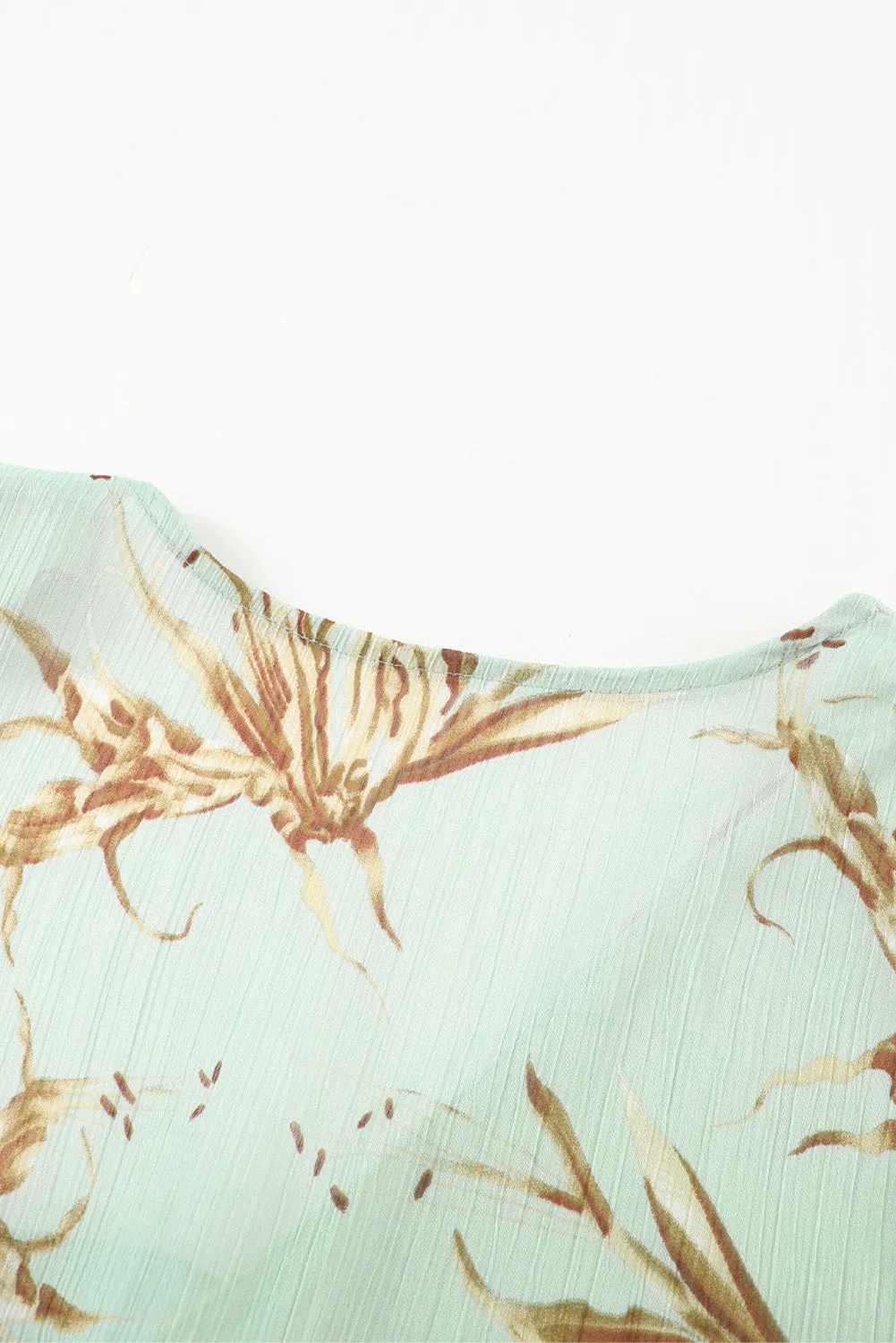 Green/Sky Blue/Pink Deep V Neck Lantern Sleeve Knotted Tiered Mini Dress