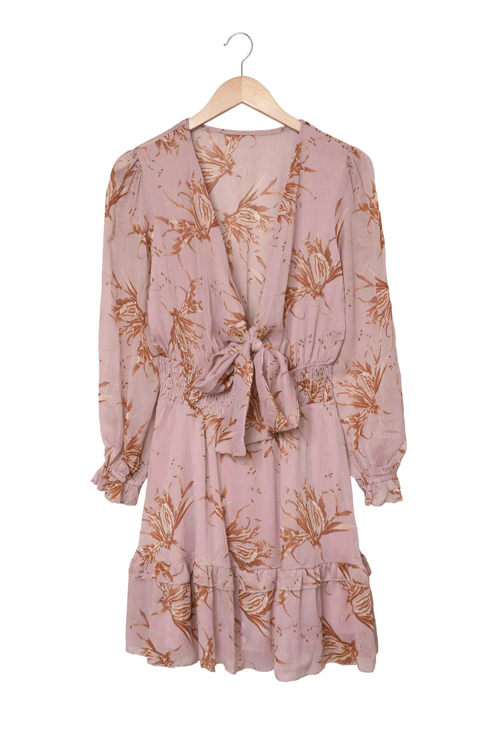 Green/Sky Blue/Pink Deep V Neck Lantern Sleeve Knotted Tiered Mini Dress