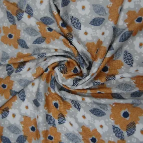 Grey Brown Floral Print Spun Fabric