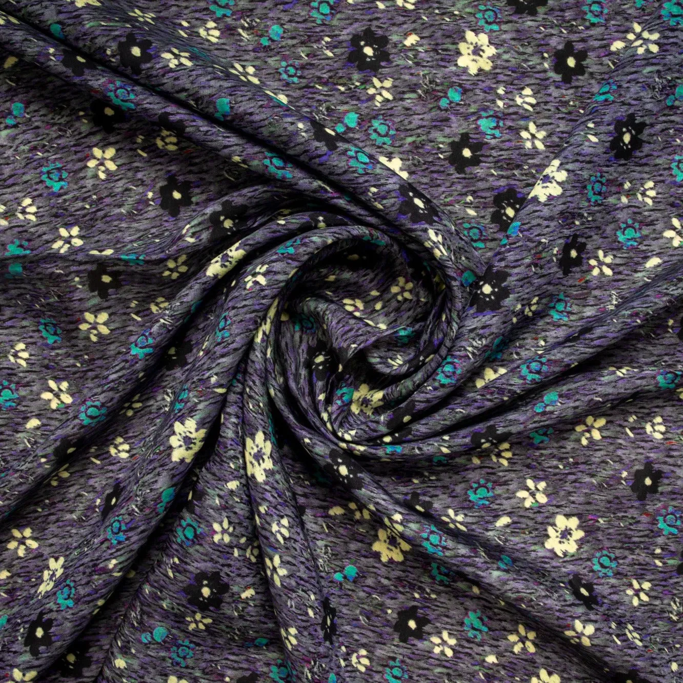 Grey Floral Print Russian Silk Fabric