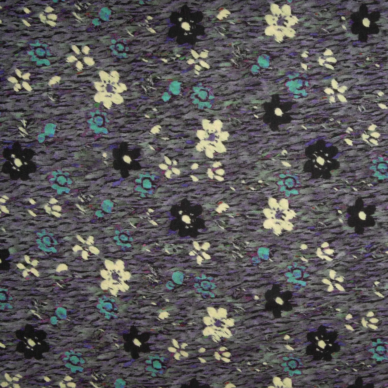 Grey Floral Print Russian Silk Fabric