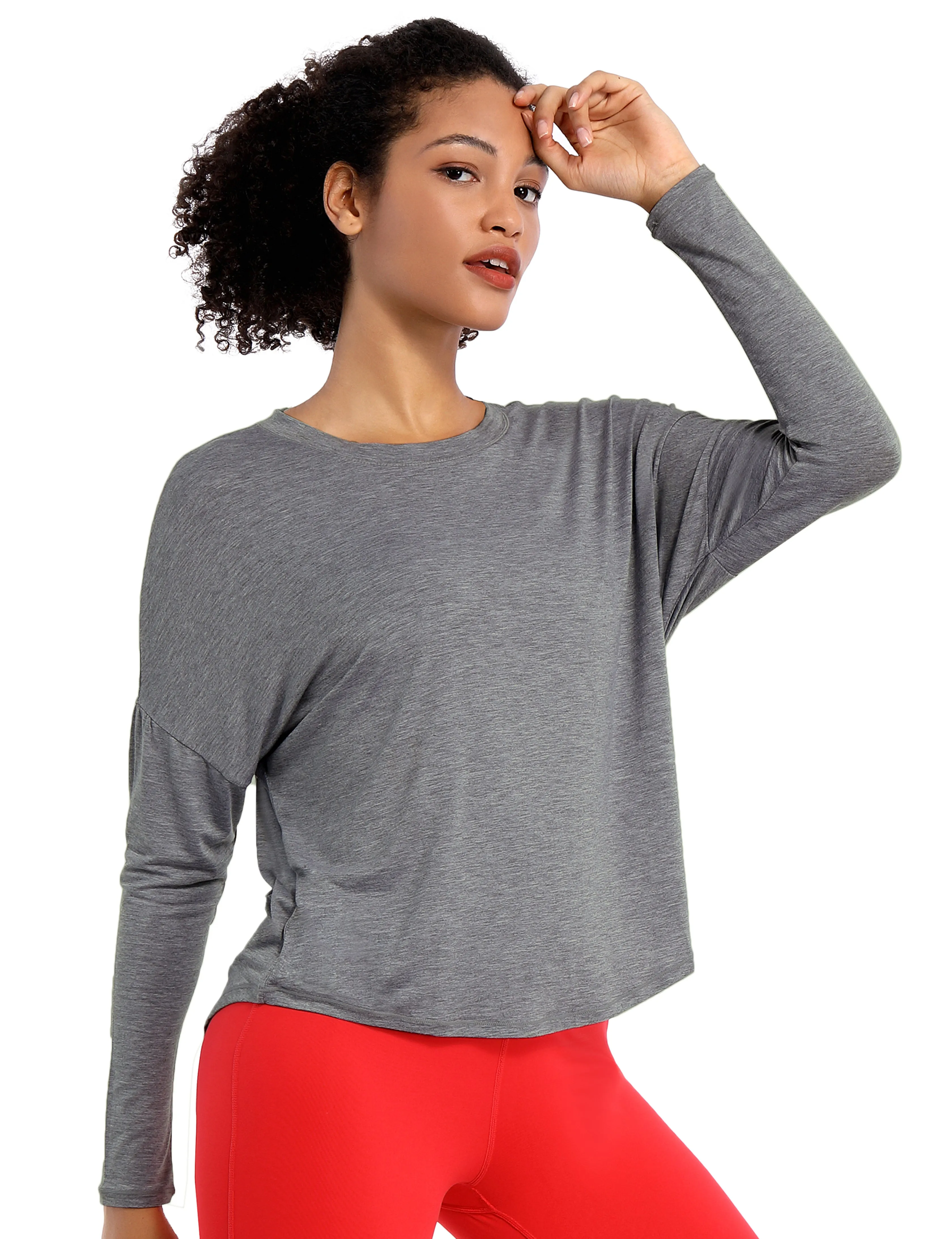 Gym Batwing Tunic Tops heathercharcoal_Gym