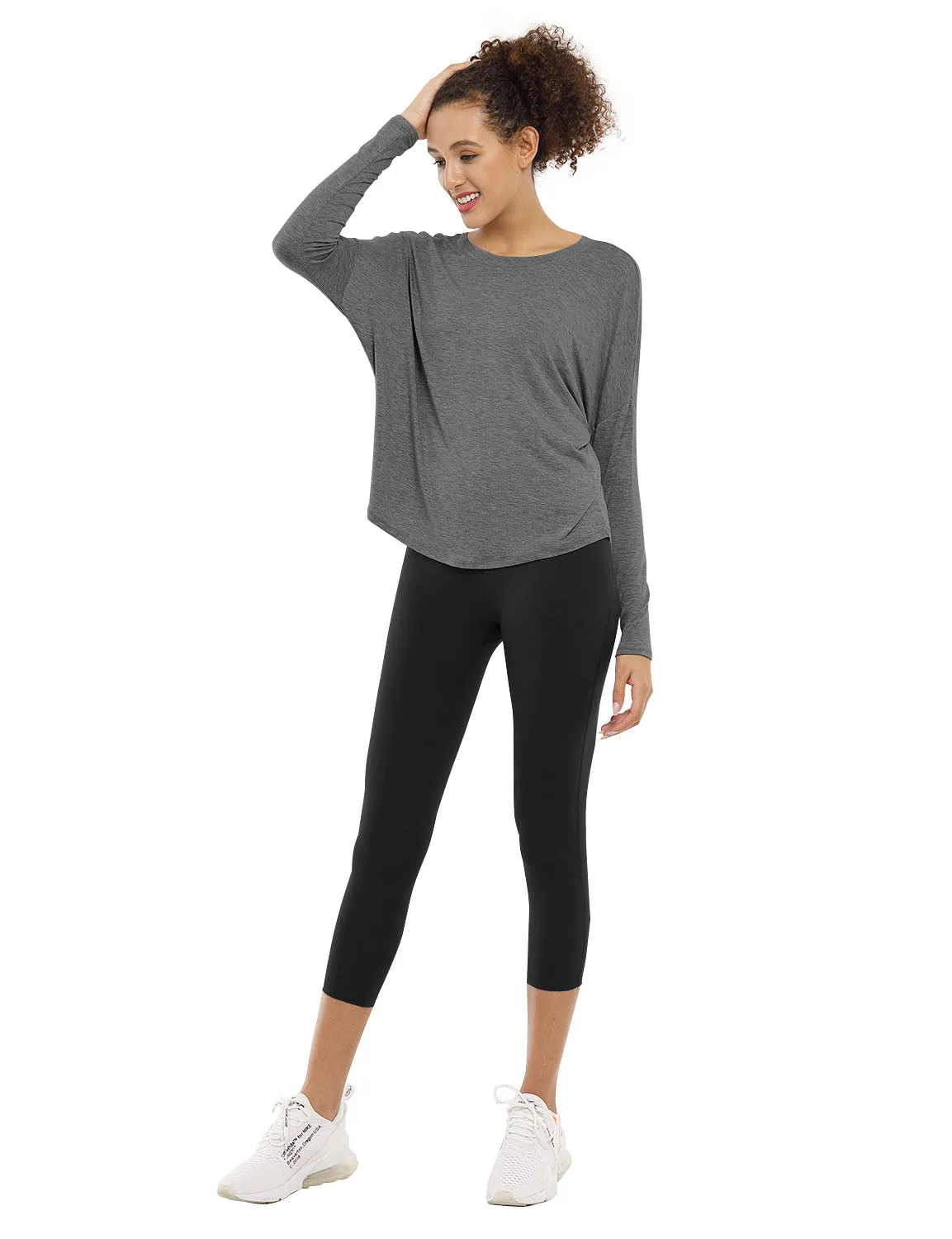 Gym Batwing Tunic Tops heathercharcoal_Gym