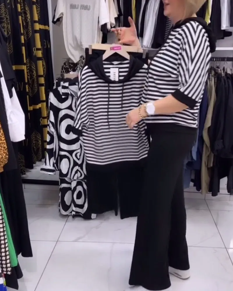 Hooded striped classic blouse