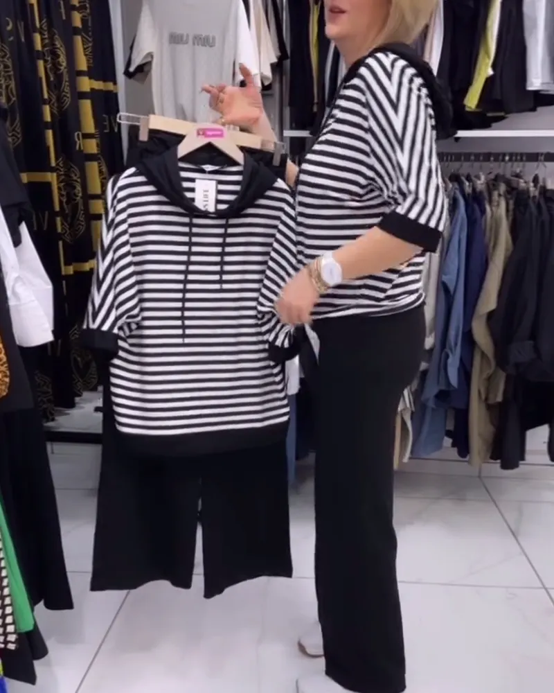 Hooded striped classic blouse
