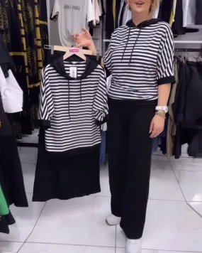 Hooded striped classic blouse