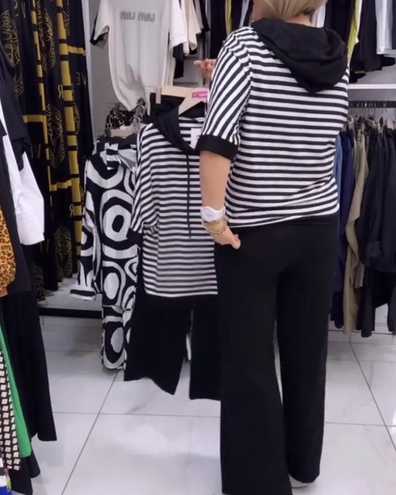Hooded striped classic blouse
