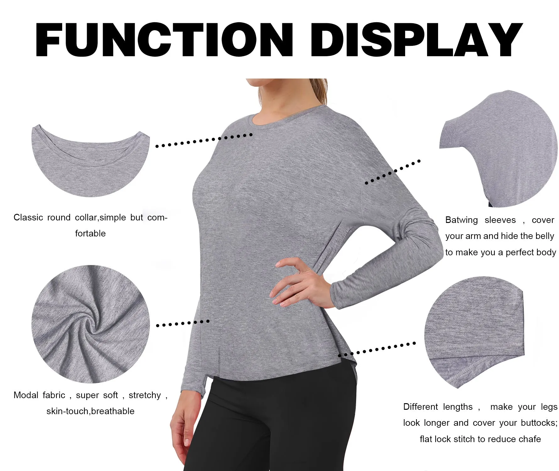 Jogging Batwing Tunic Tops heathergray_Jogging