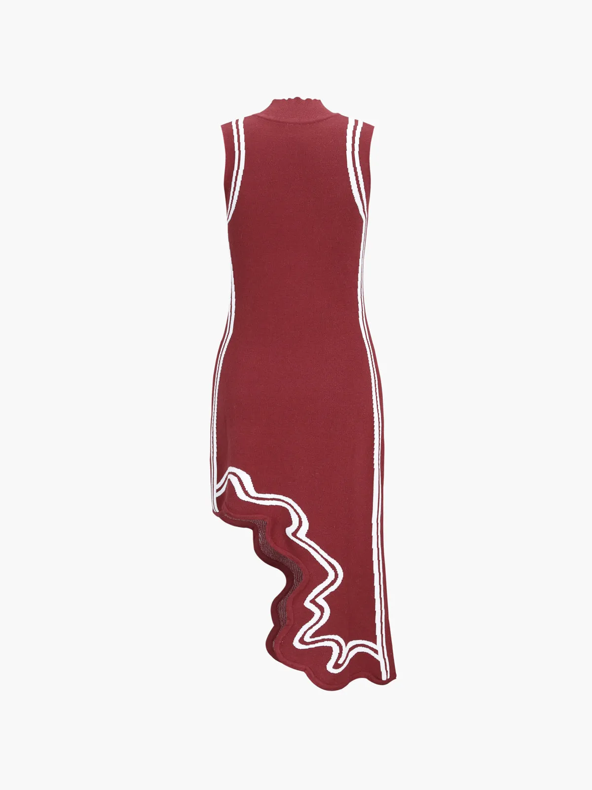 Knit Asymmetric Contrast Trim Modern Mock Neck Midi Dress