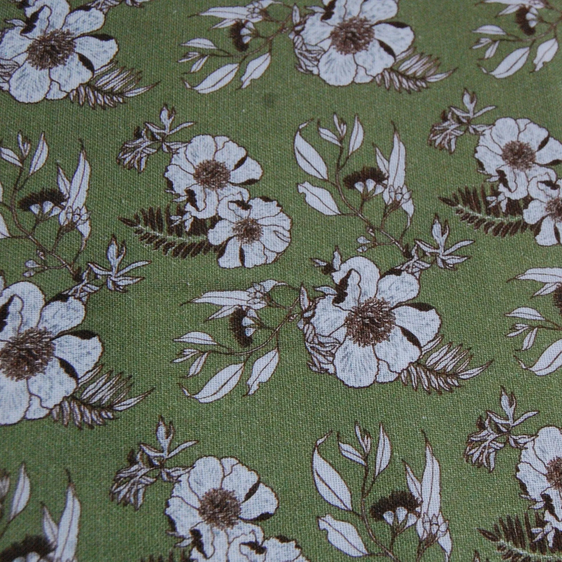 Light Green Floral Print Spun Fabric