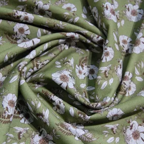 Light Green Floral Print Spun Fabric