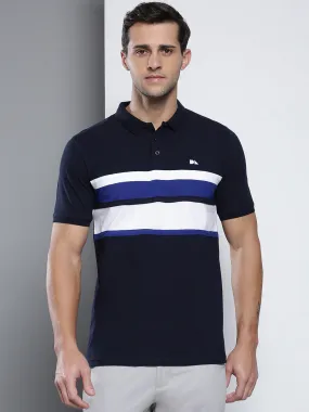 Men's Casual Slim Fit Polo Neck T-Shirt Stylish Half Sleeves T-Shirts Color Block Pattern Pure Cotton Polos
