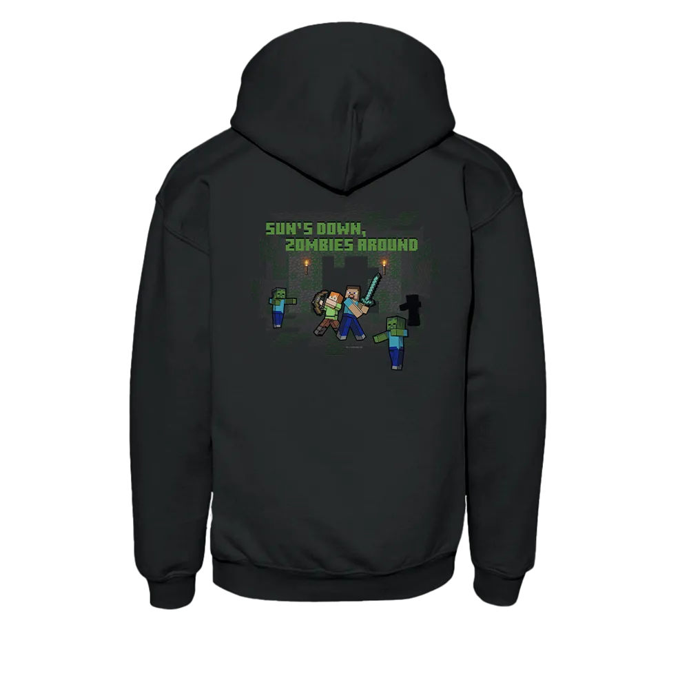 Minecraft Sun's Down, Zombies Around Kids Hoodie