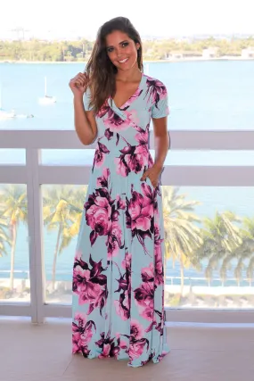 Mint and Purple Floral Maxi Dress