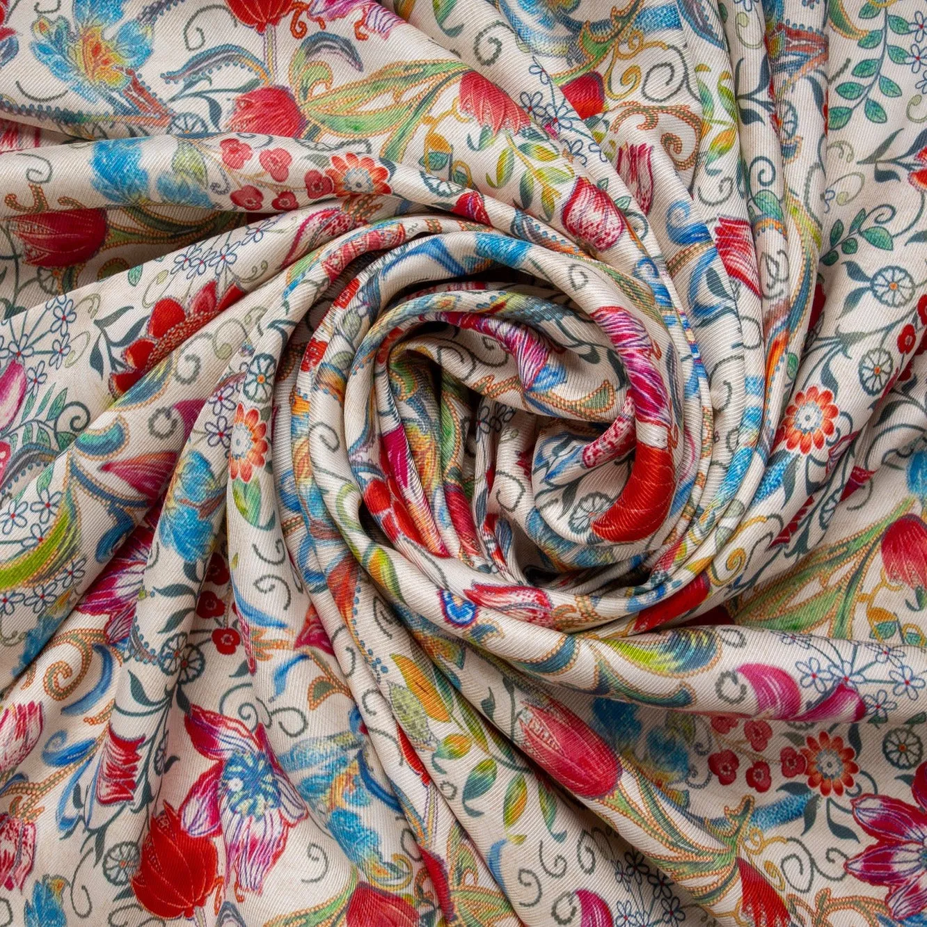 Multi Color Digital Floral Print Pure Silk Fabric