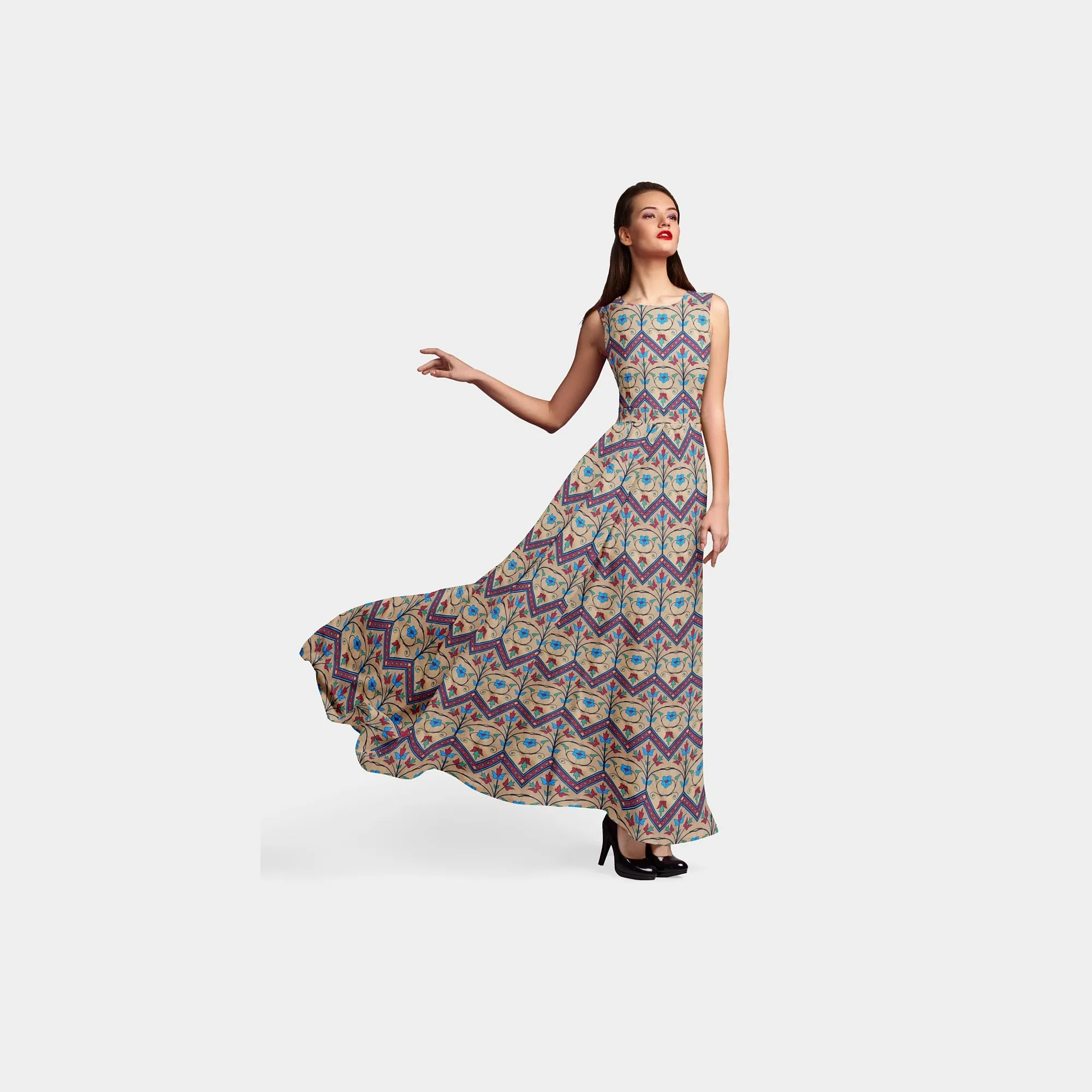 Mustard Floral Geometrical Print Spun Fabric