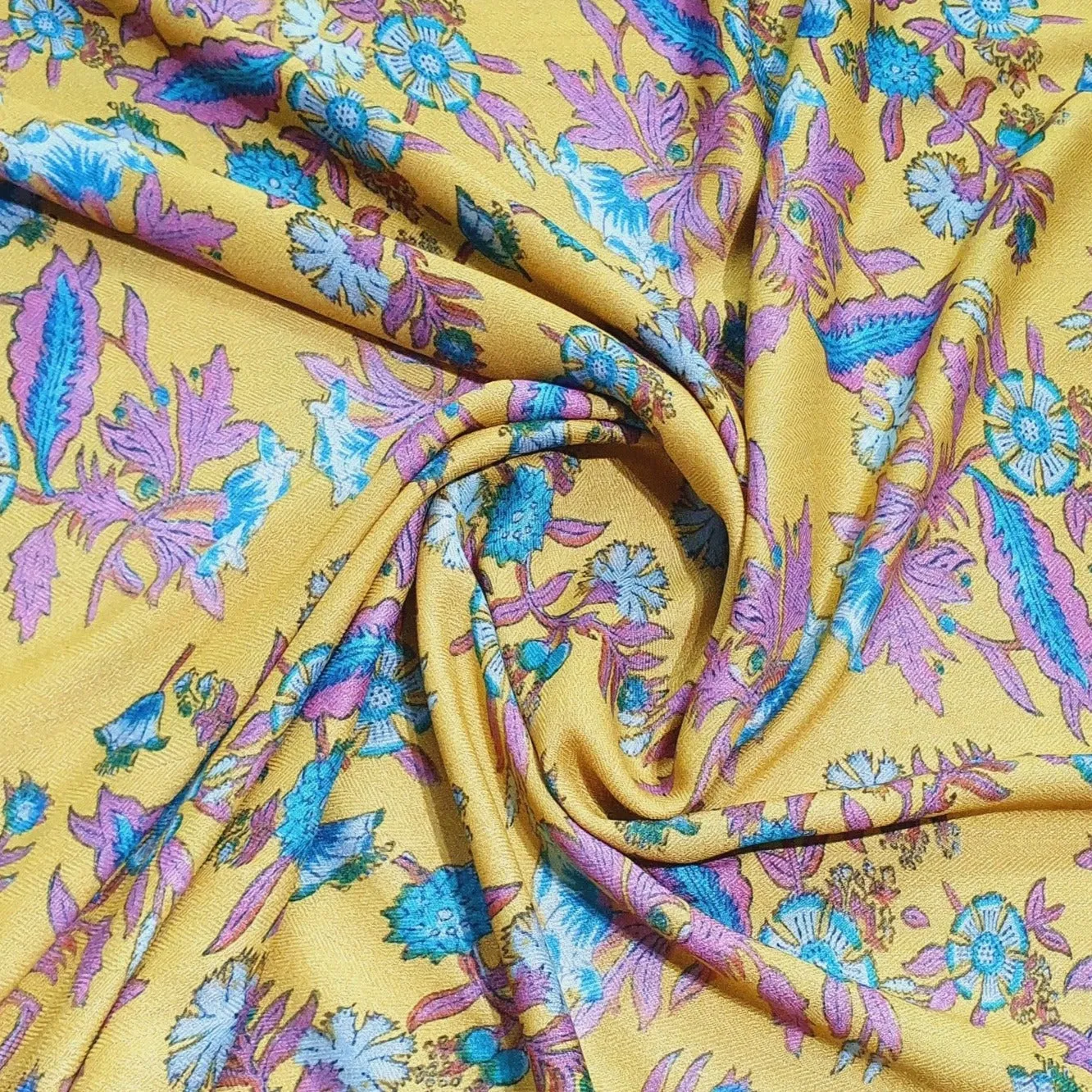 Mustard Yellow Floral Print Spun Fabric