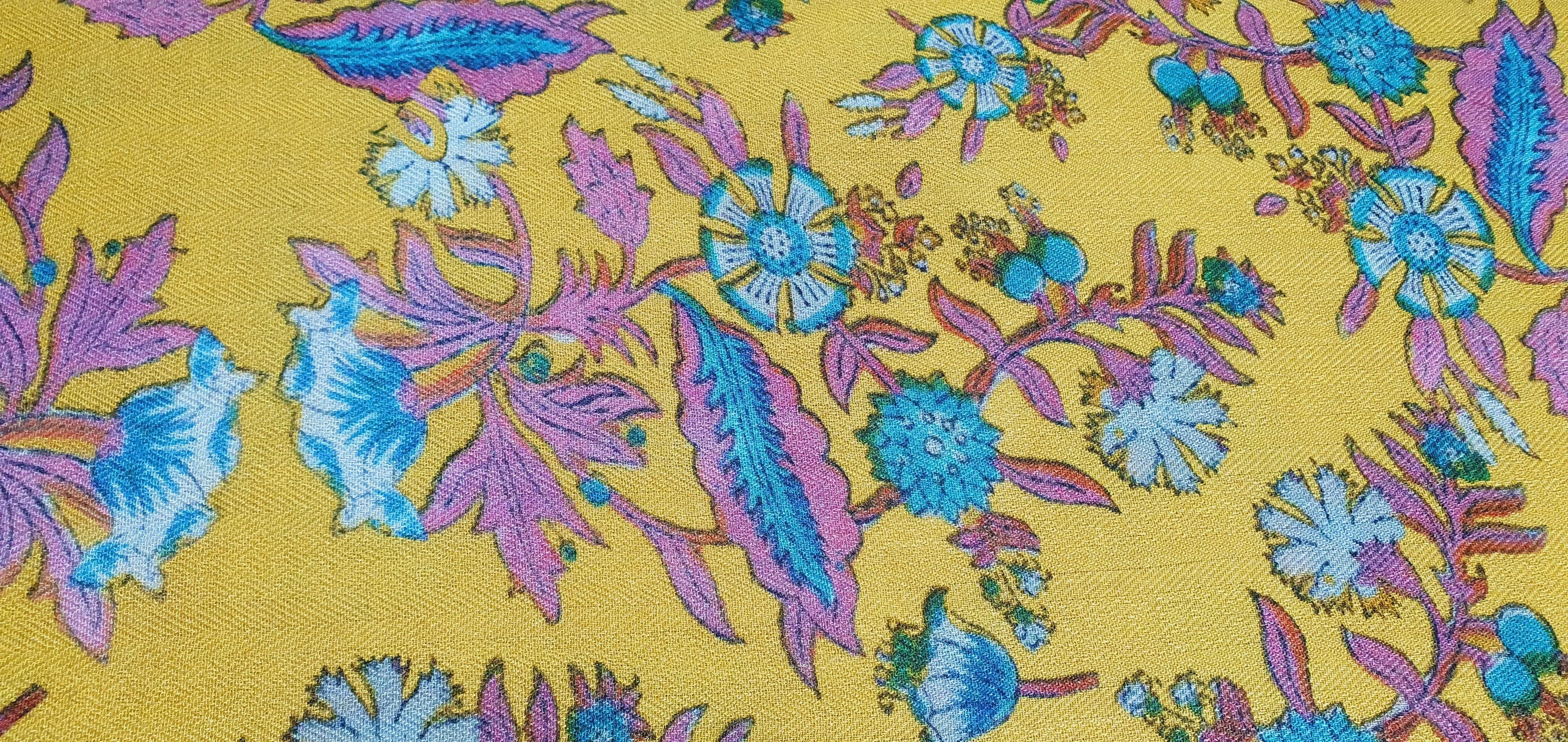 Mustard Yellow Floral Print Spun Fabric