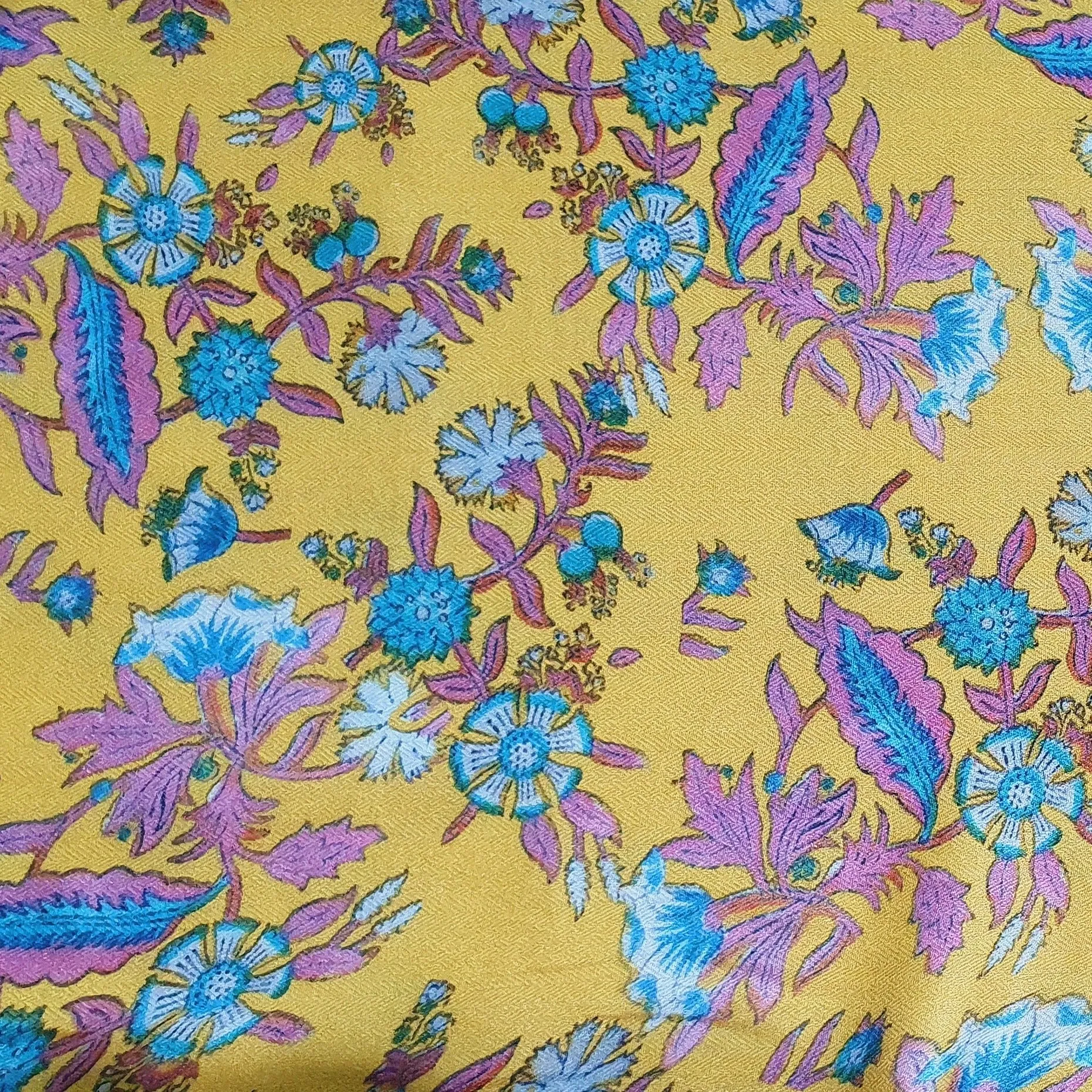 Mustard Yellow Floral Print Spun Fabric