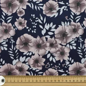 Navy Mauve Poppies Cotton Print