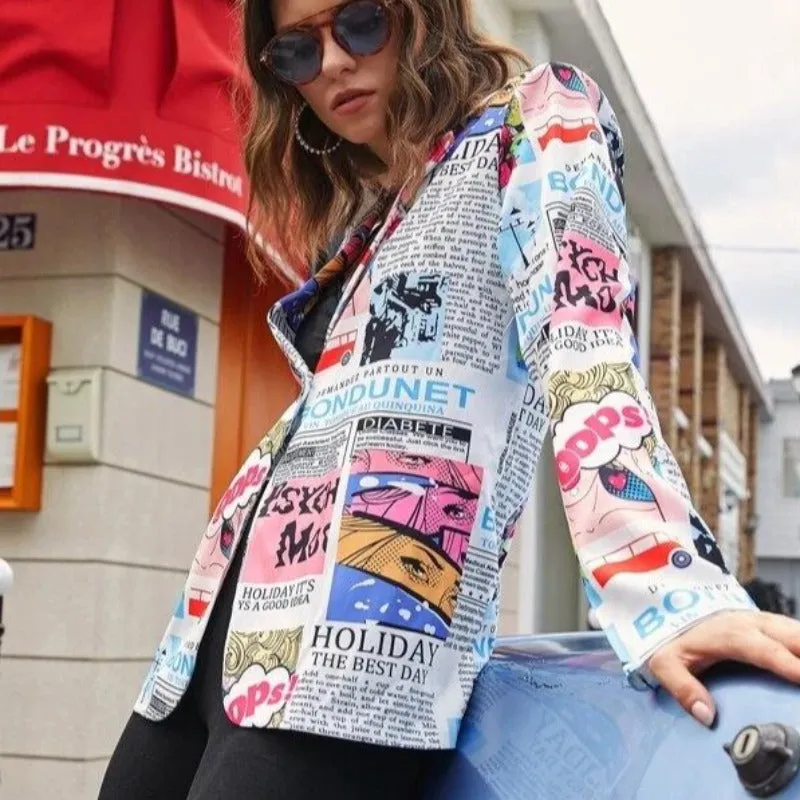 Newspaper Print High Street Outwear Blazers