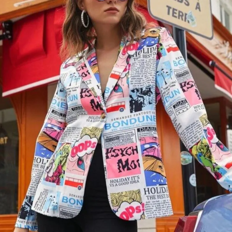 Newspaper Print High Street Outwear Blazers