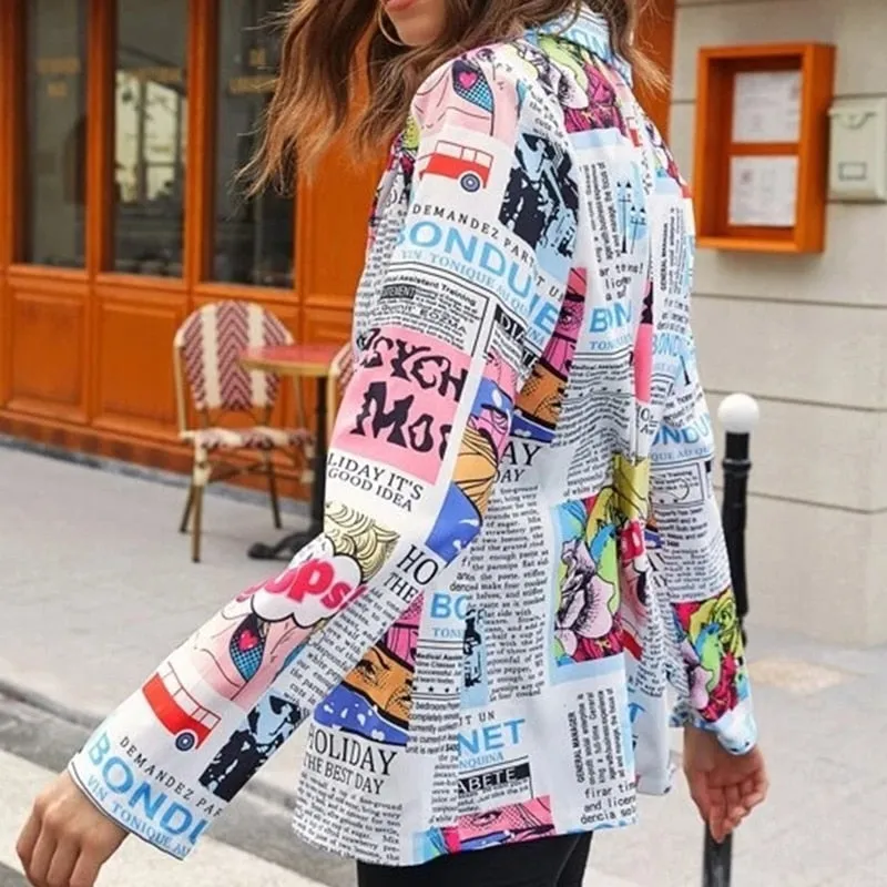 Newspaper Print High Street Outwear Blazers