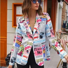 Newspaper Print High Street Outwear Blazers