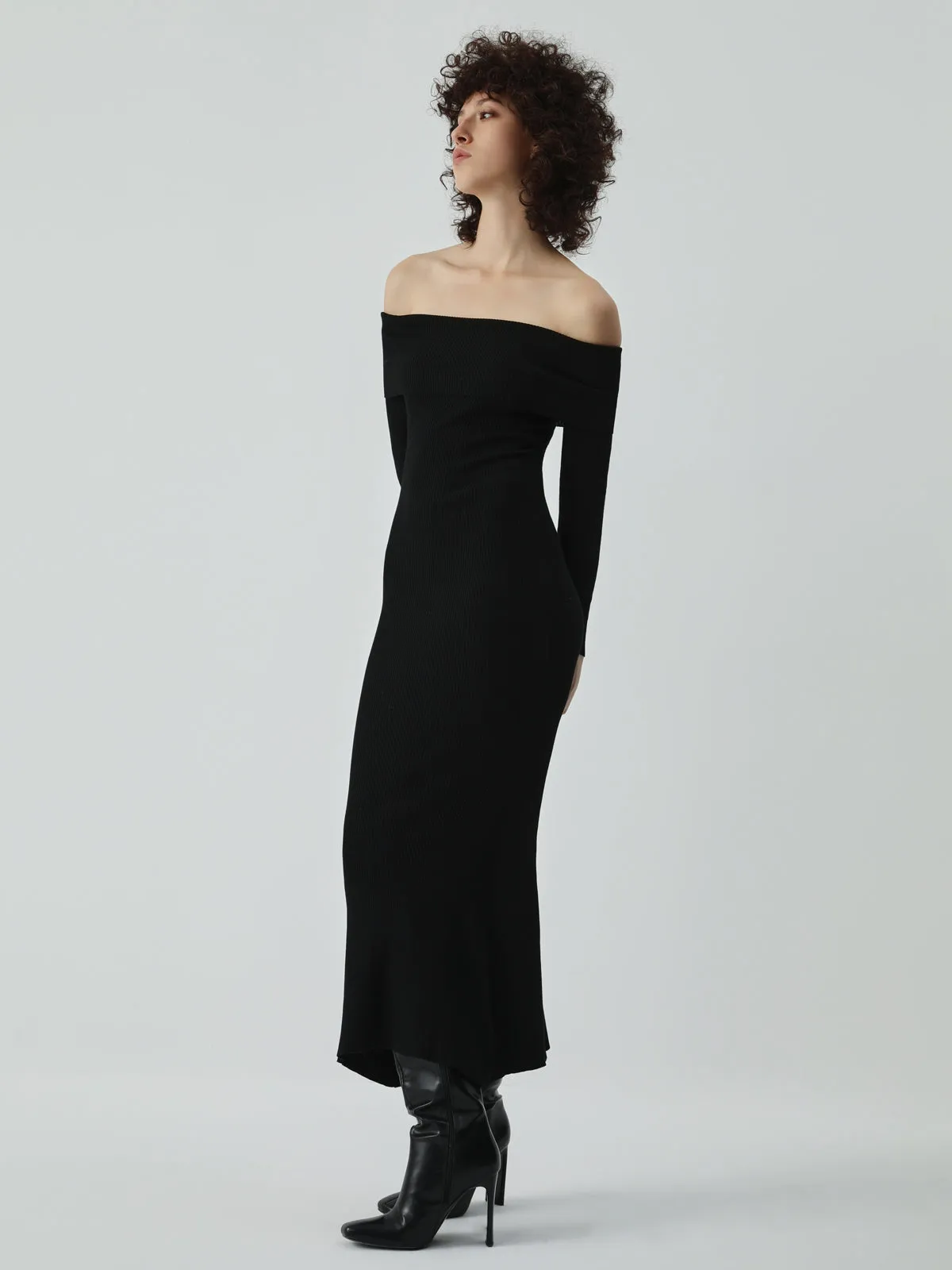Nostalgia Off Shoulder Long Modern Sleeve Long Sweater Dress