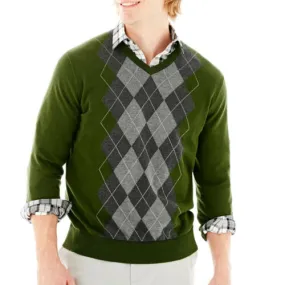 NWT Clairborne ARGYLE SWEATERS RIFLE GREEN Soft Sweater 100% Cotton Retail $50 L
