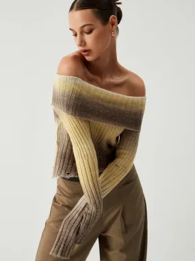 Ombre Off Shoulder Trendy Ripped Hem Knit Top