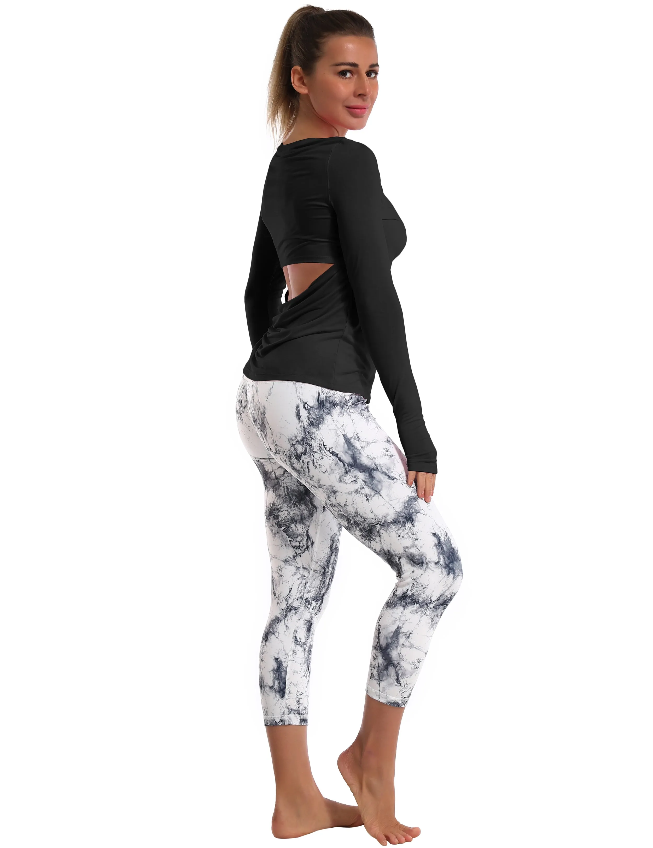 Open Back Long Sleeve Tops black_Golf