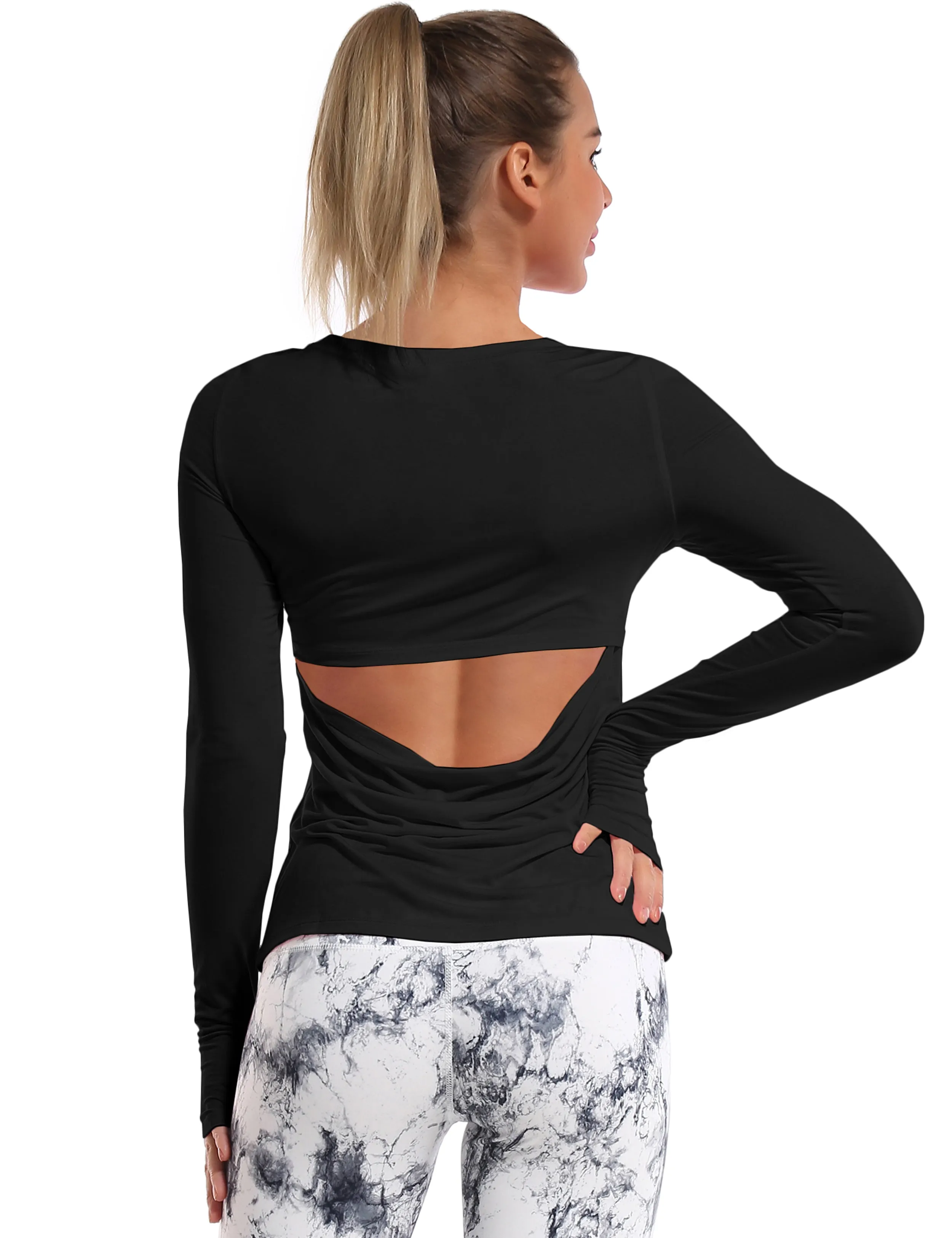 Open Back Long Sleeve Tops black_Golf