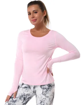 Open Back Long Sleeve Tops lightpink_Plus Size
