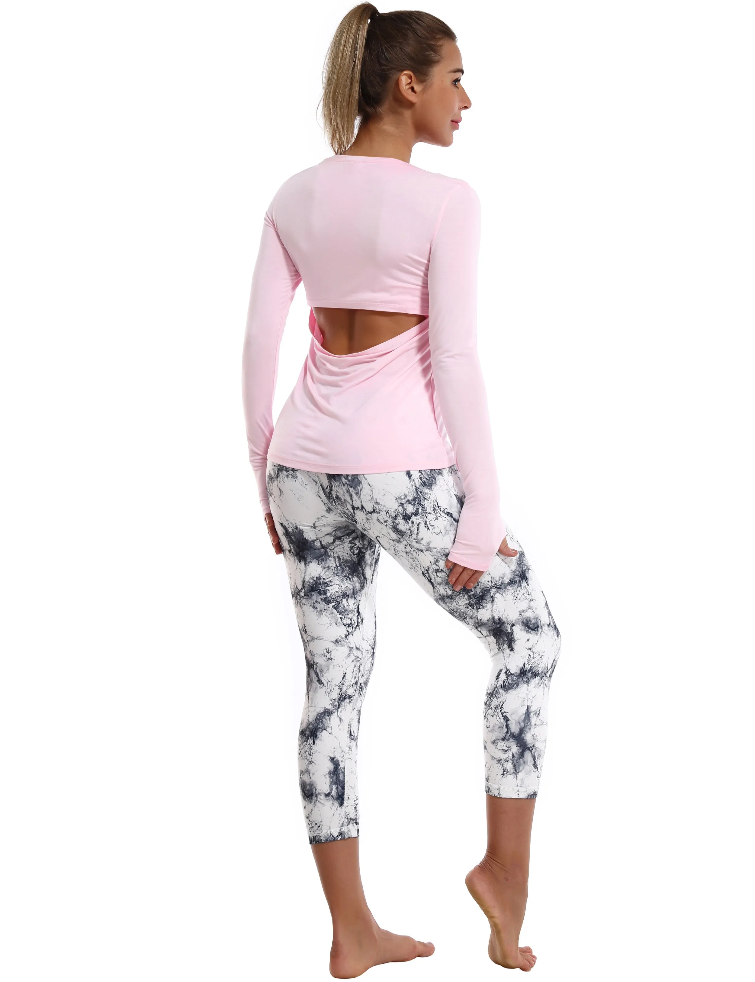 Open Back Long Sleeve Tops lightpink_Plus Size