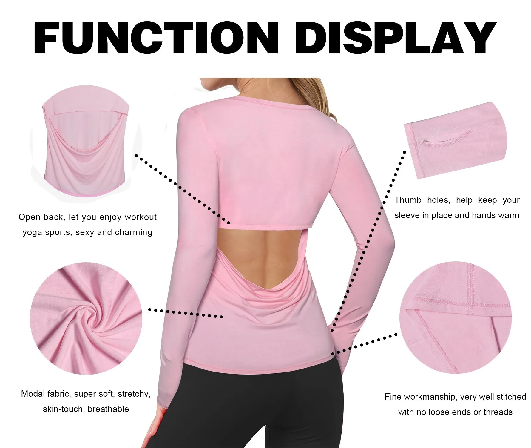 Open Back Long Sleeve Tops lightpink_Plus Size
