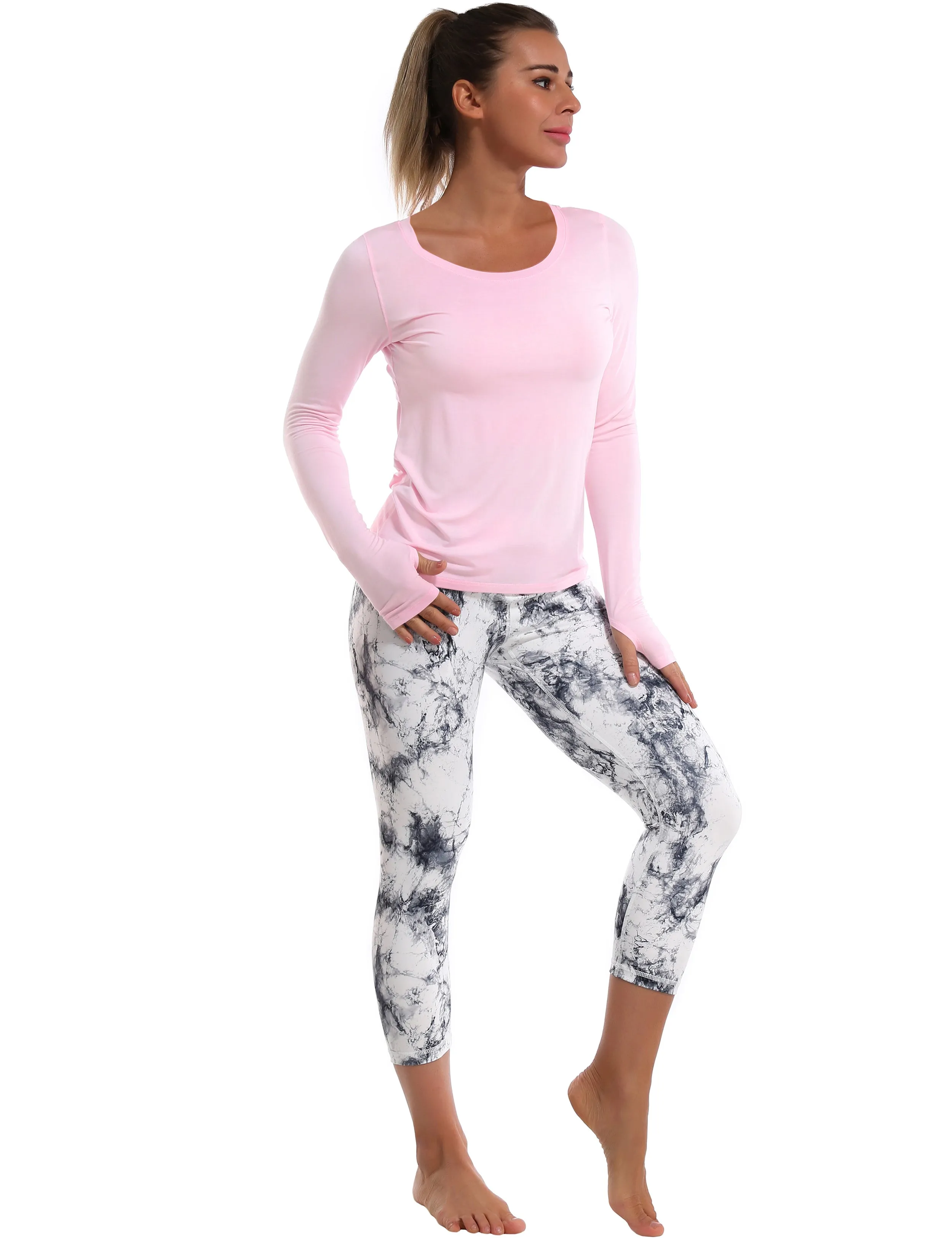 Open Back Long Sleeve Tops lightpink_Plus Size
