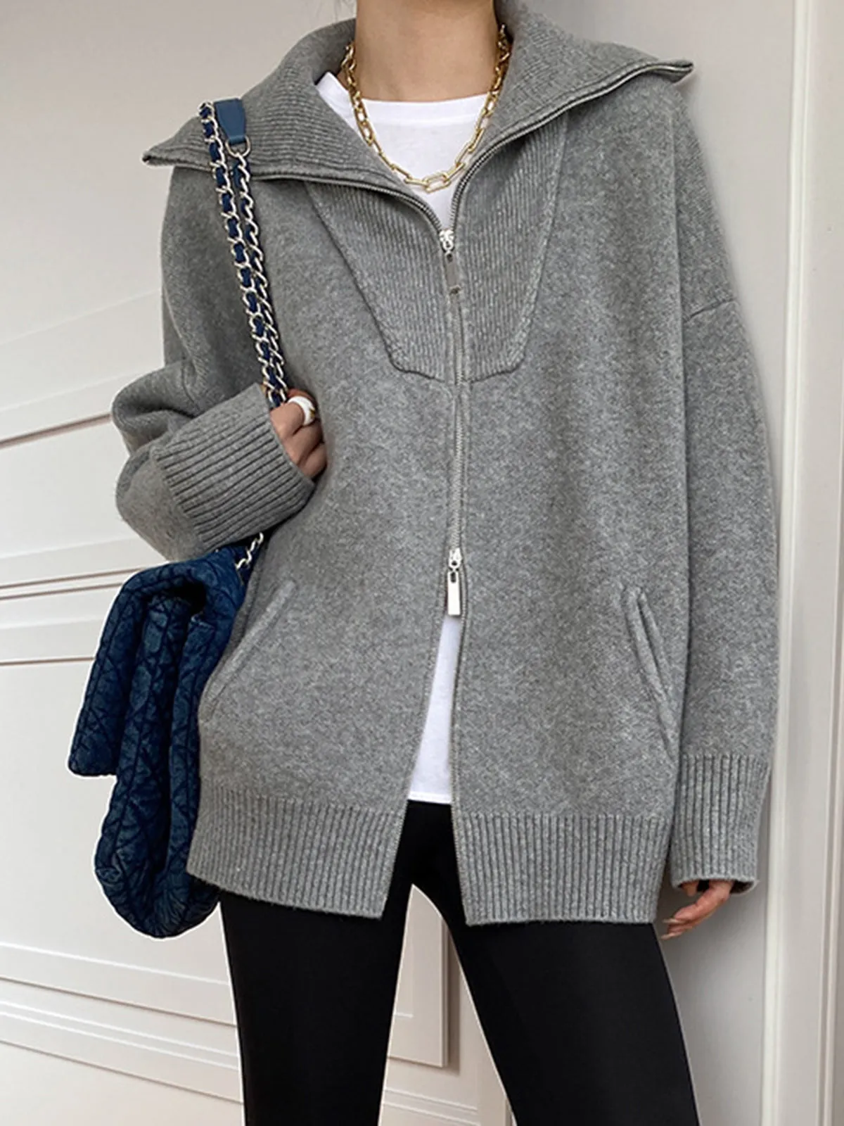 Oversized Open Graceful Collar Cardigan