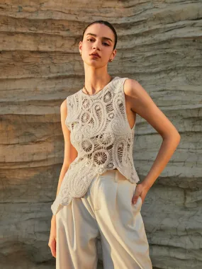 Paros Crochet Paisley Trendy Oblique Hem Tank Top
