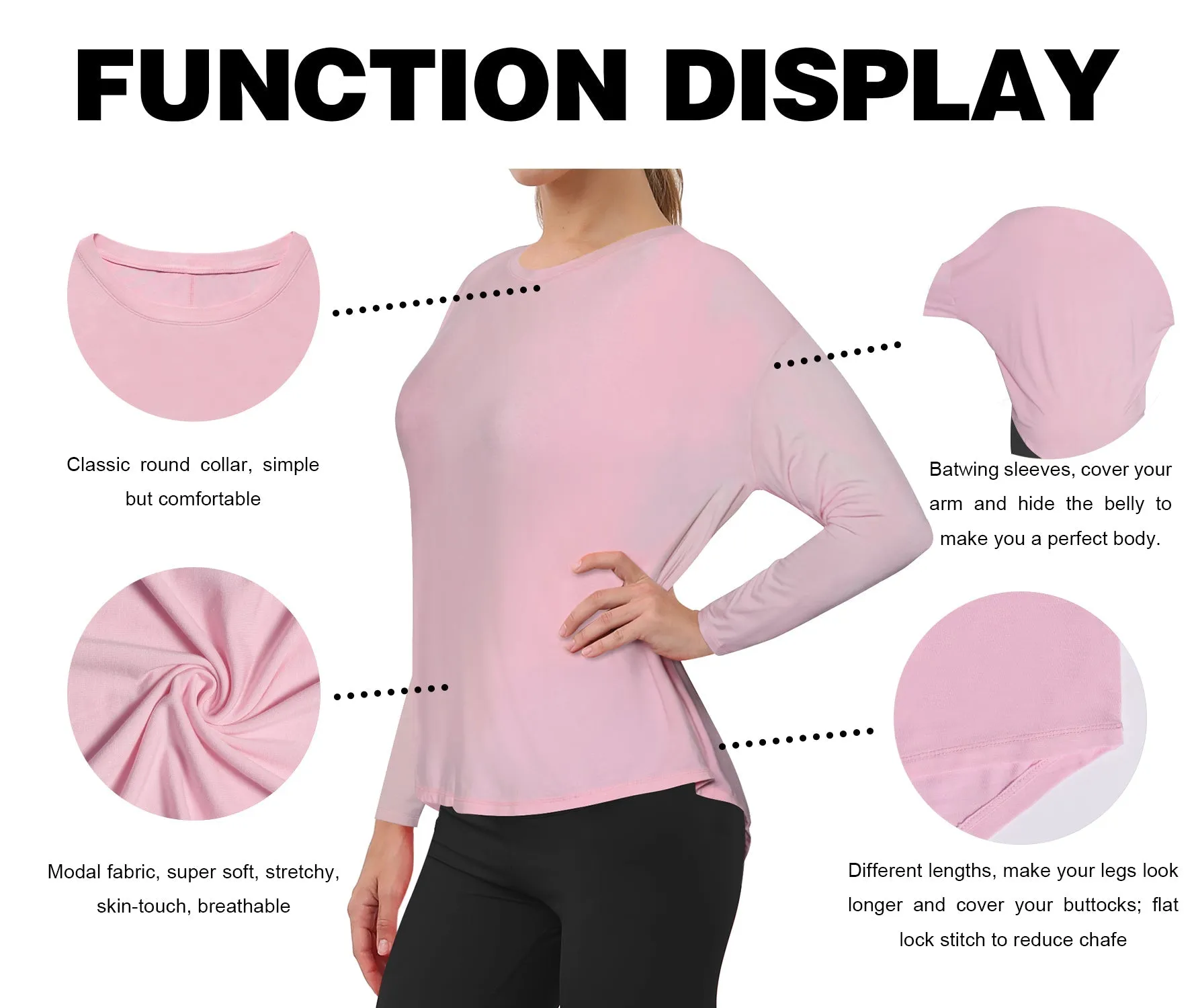 Pilates Batwing Tunic Tops lightpink_Pilates