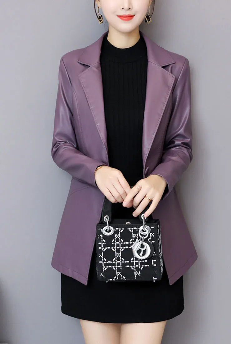 Plus Size Slim Leather Blazer
