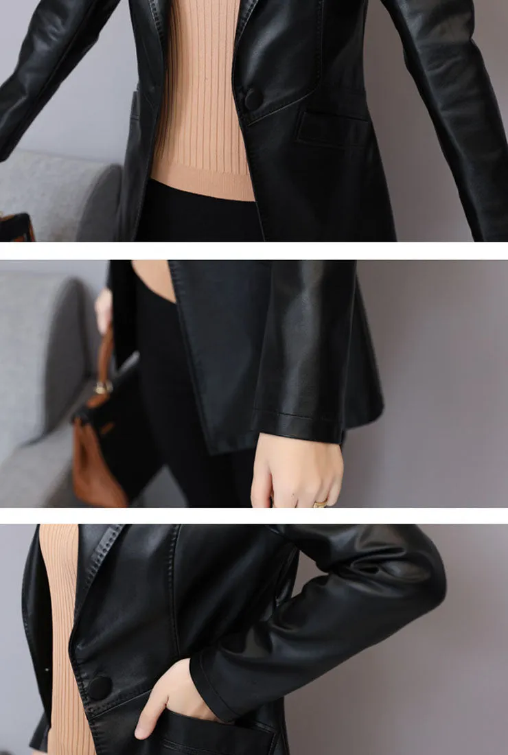 Plus Size Slim Leather Blazer