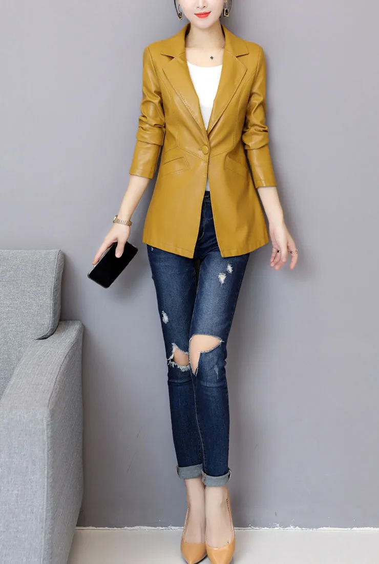 Plus Size Slim Leather Blazer