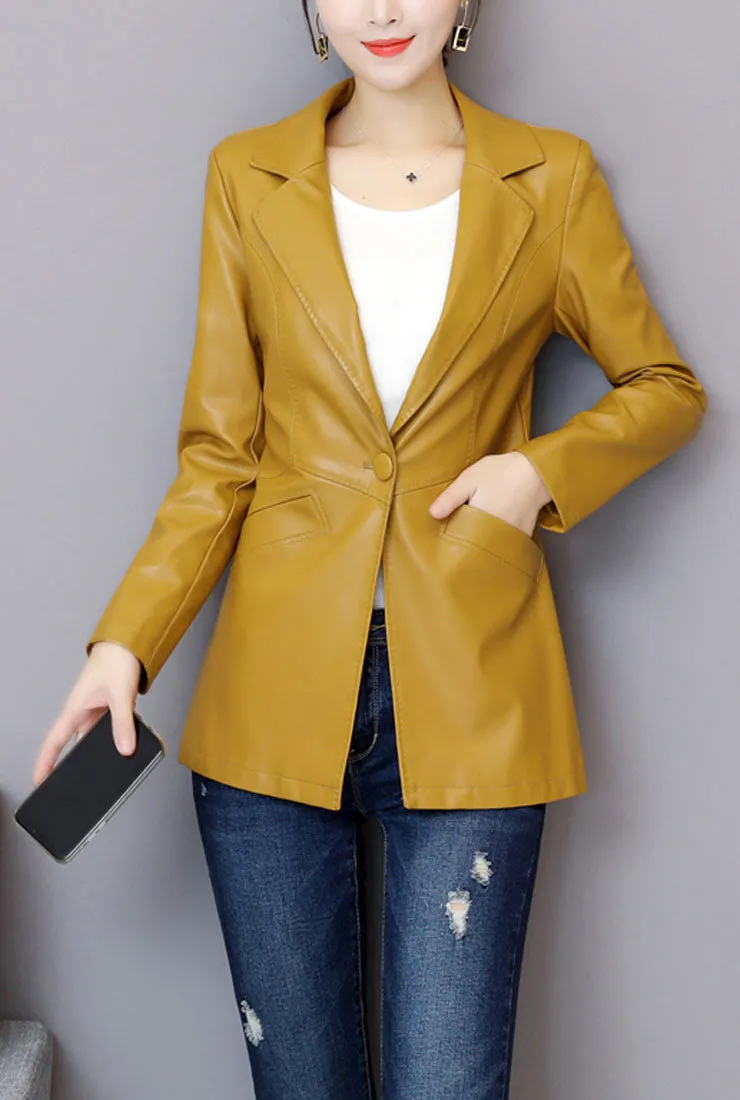 Plus Size Slim Leather Blazer