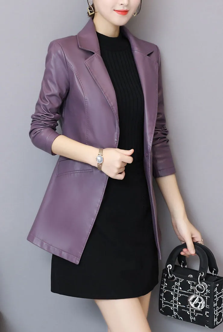 Plus Size Slim Leather Blazer