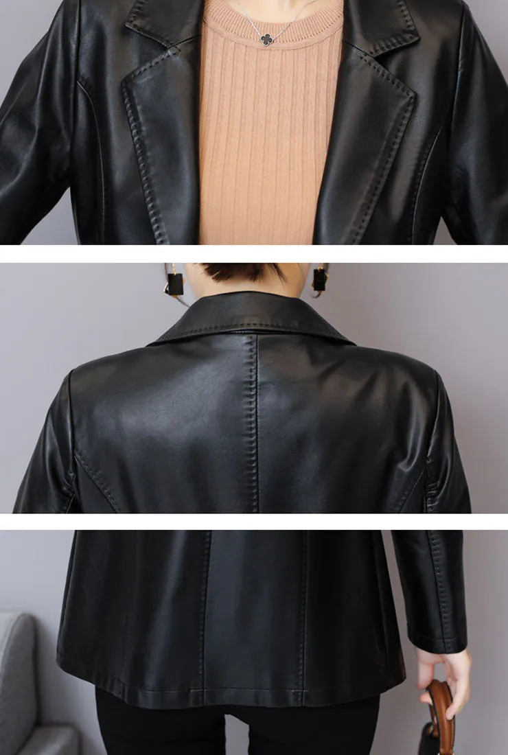 Plus Size Slim Leather Blazer