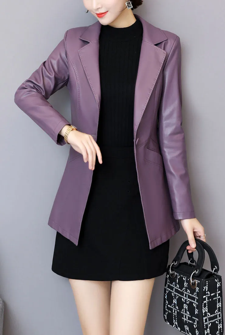 Plus Size Slim Leather Blazer